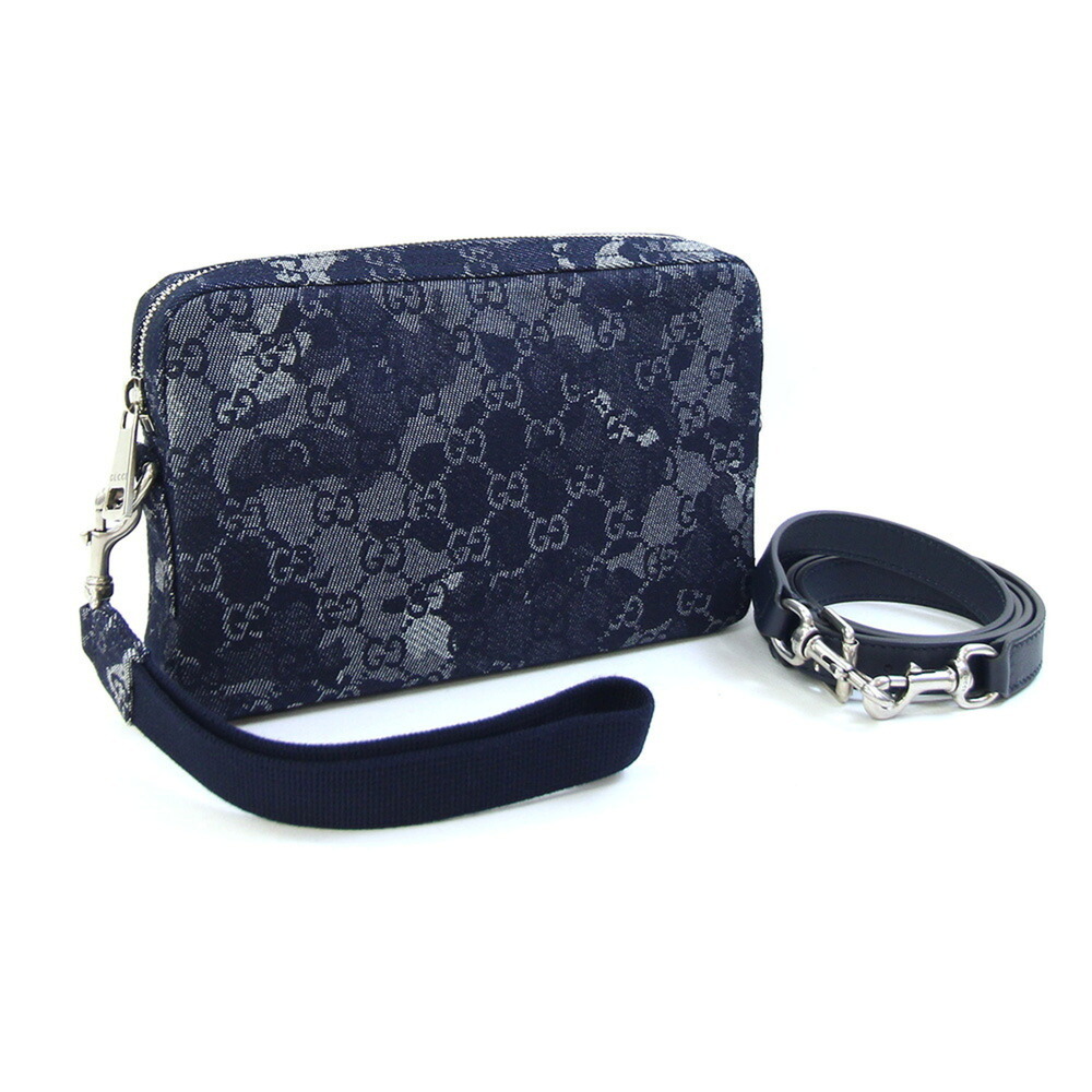 Gucci Shoulder Bag 849009 GG Denim Navy Crossbody Bag, Second with Hand Strap...